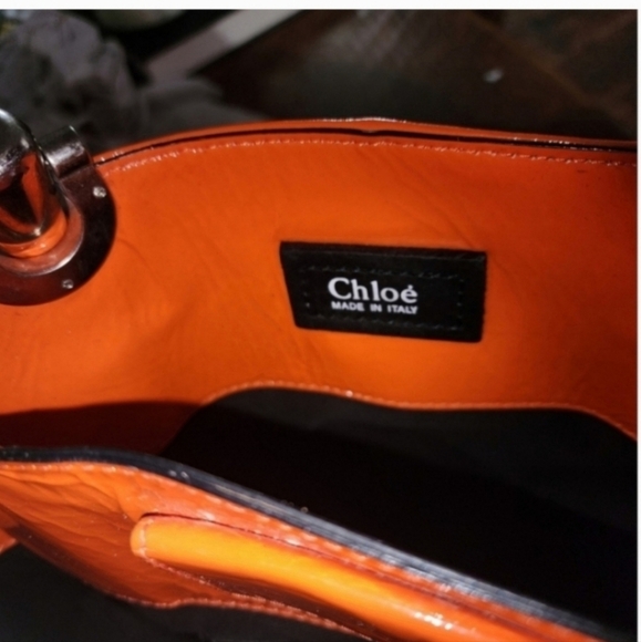 🍁FALL BAG🔥🔥VERY RARE VNTG Chloe ORANGE Patent Lambskin Heloise Large Satchel - Picture 12 of 13